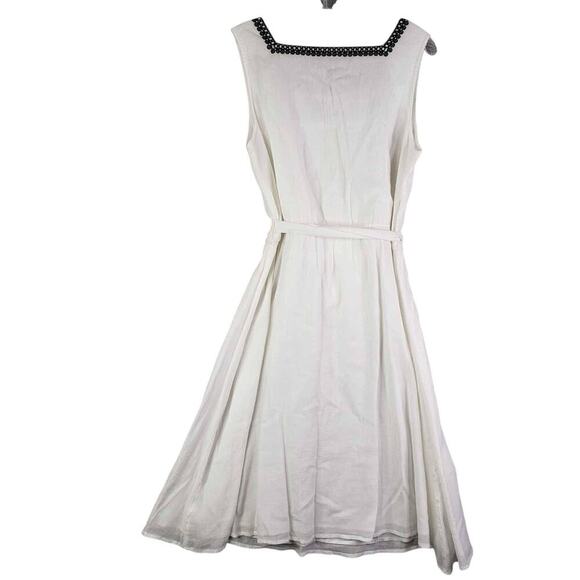 Talbots Dress Cotton Gauze Embroidered Square Neck Belted Women’s Size 10 White - Picture 4 of 9